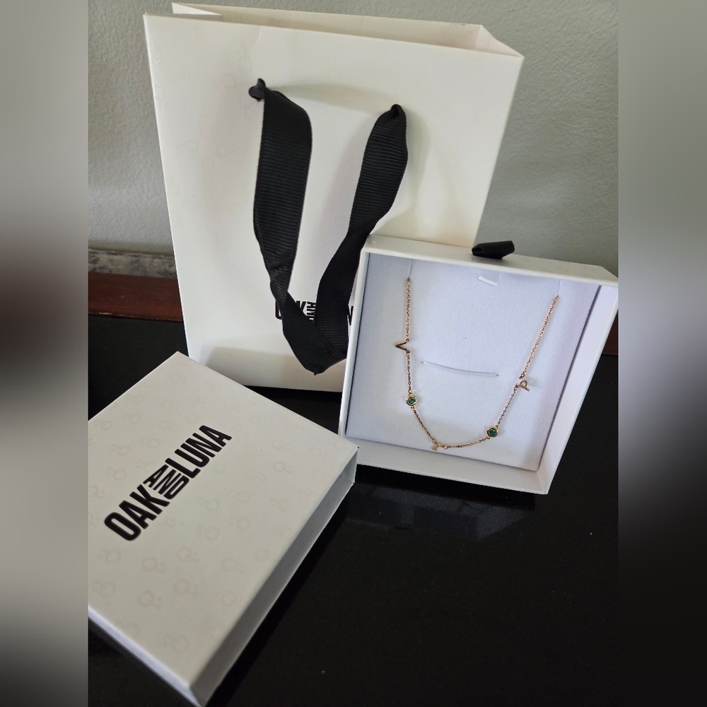 Gold Necklace with Green Accents
